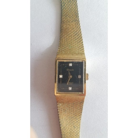 DEAUVILLE VTG Gold Plate, Black DIAMOND Dial Watch, Armitron, New Battery - Picture 1 of 7